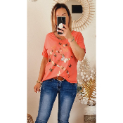 TEE-SHIRT PAPILLON CORAIL