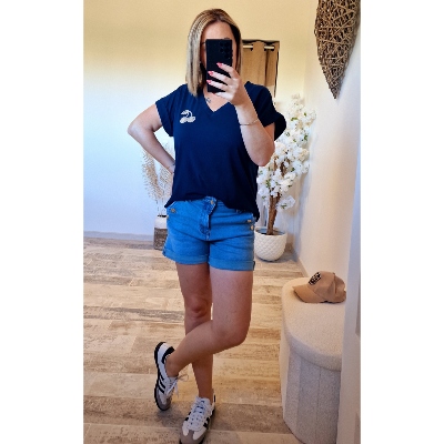 TEE-SHIRT BLEU MARINE CERISES
