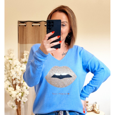 PULL BOUCHE BLEU