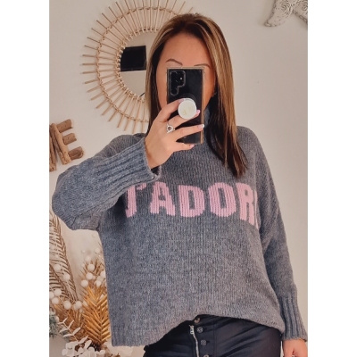 PULL J'ADORE GRIS