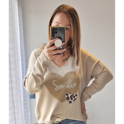 PULL BEIGE COEUR