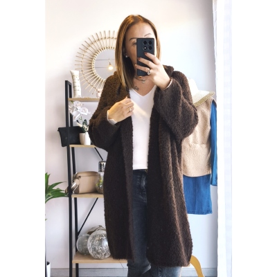 GILET LONG CARINE CHOCOLAT