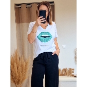 TEE-SHIRT BOUCHE TURQUOISE 
