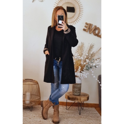 MANTEAU NOIR LOUVE