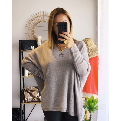 PULL ETOILE TAUPE