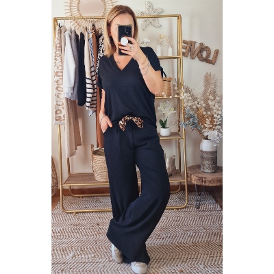PANTALON NOIR CELIA LEOPARD