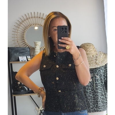 GILET PAILLETE NOIR
