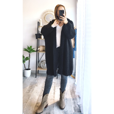 GILET LONG CARINE NOIR