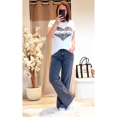 TEE-SHIRT COEUR LEOPARD